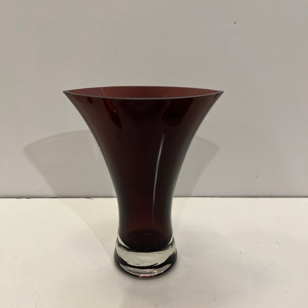 Vintage Purple and Clear Art Glass Vase. Heavy 8" Tall.